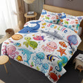 Nesphy Sea Turtle Animal Fish Queen Comforter Set, Cute Ocean Shark Bedding Set 3 Piece, All Season Soft Toddlers Children Adult