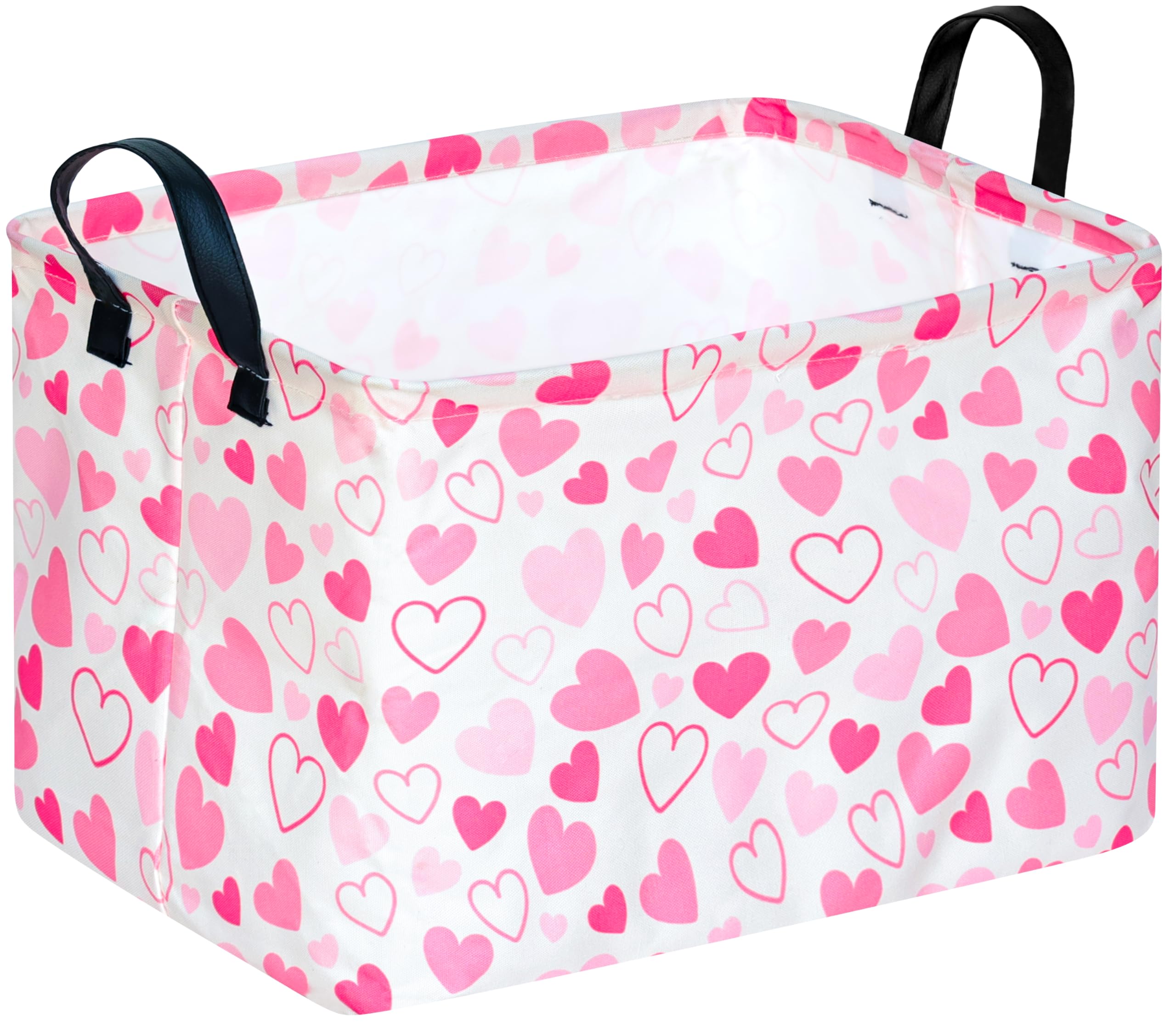MAIZMZ Girls Gift Basket Heart Print Storage Cube for Women, Closet Shelf Organizer Bins Empty Gift Basket with Handles Nursery 