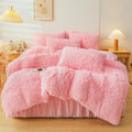 Erloxo Fluffy Pink Faux Fur Comforter Cover Set Twin,Fluffy Fuzzy Plush Pink Bedding 2Pcs (1 Faux Fur Duvet Cover +1 Fuzzy Pillo