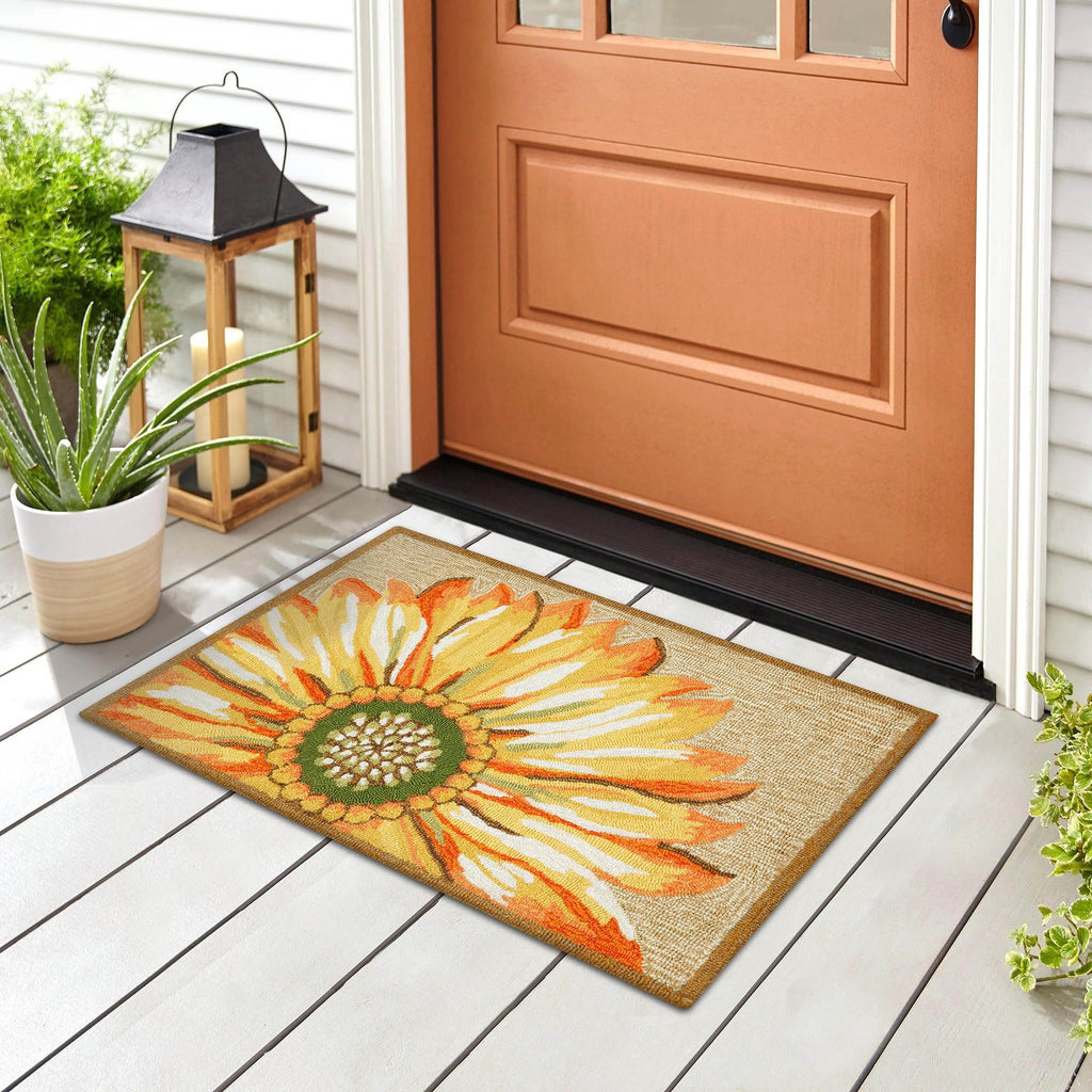Liora Manne Frontporch Garden Yellow Flowers Sunflower Indoor/Outdoor Rug 2'6' X 4' Yellow And Gold