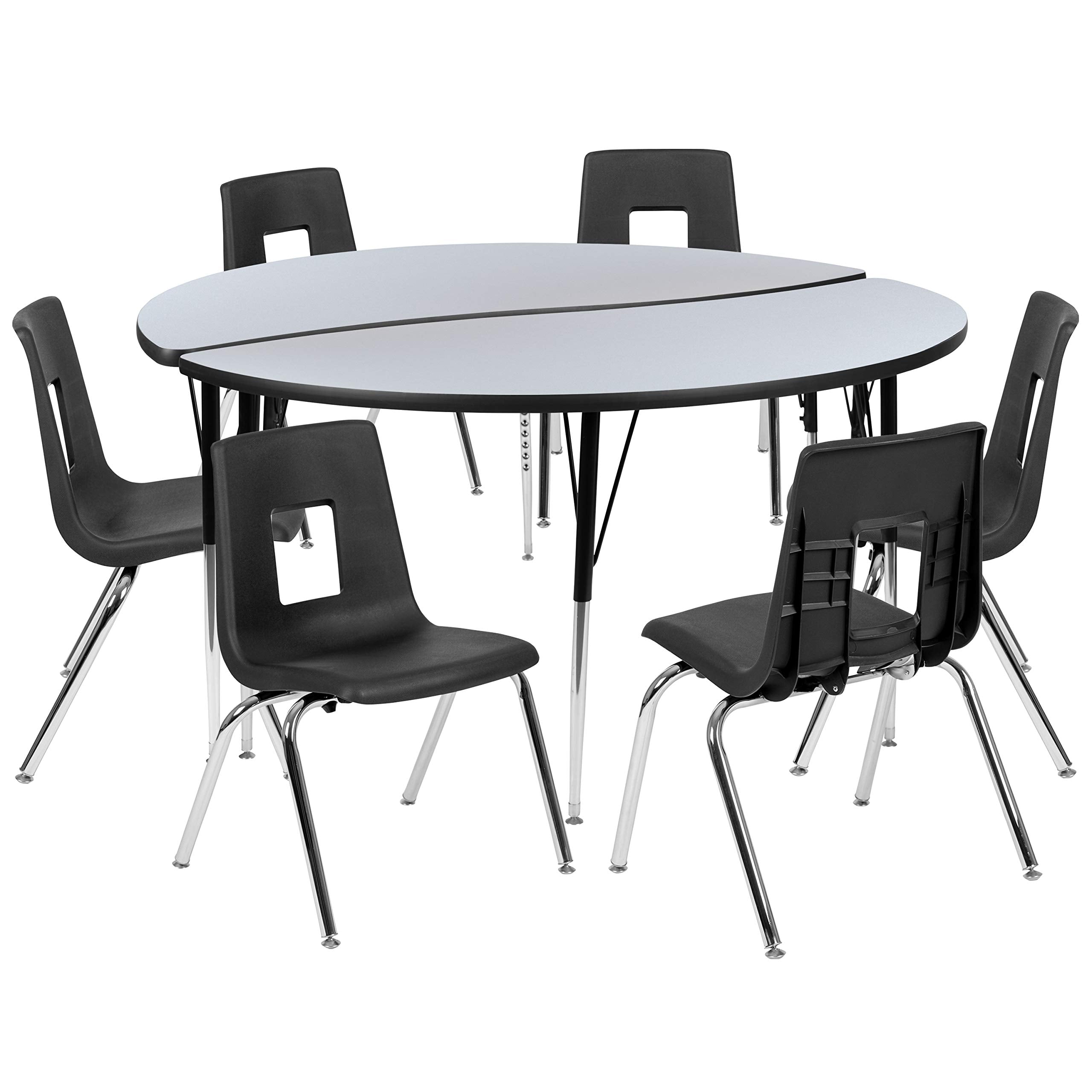 Flash Furniture 60' Circle Wave Collaborative Laminate Activity Table Set With 18' Student Stack Chairs, Grey/Black