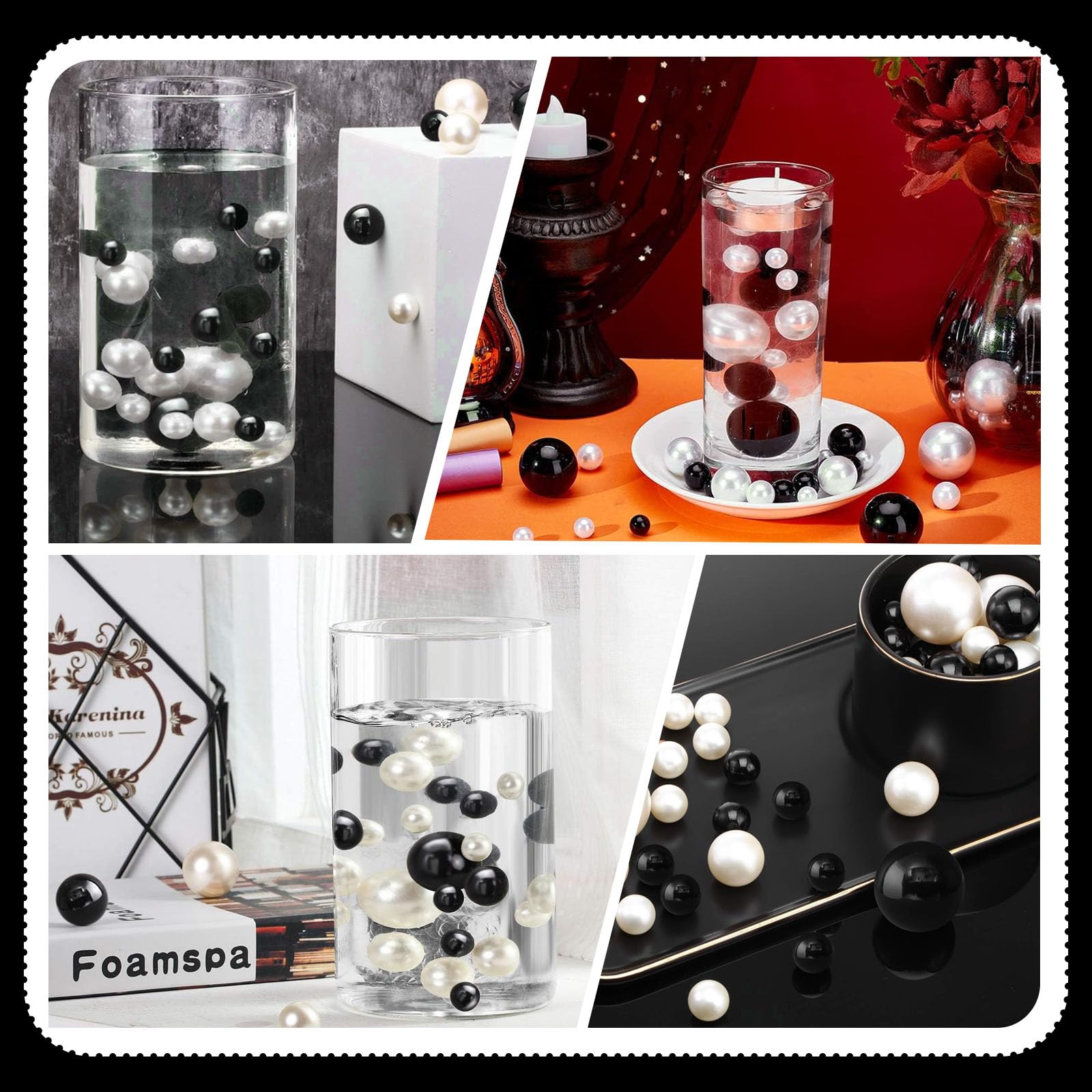 Black White Floating Pearls | 150Pcs Black White Pearls Bead For Centerpieces Vases, Black White No Hole Beads | 8/14/20 Mm Floa
