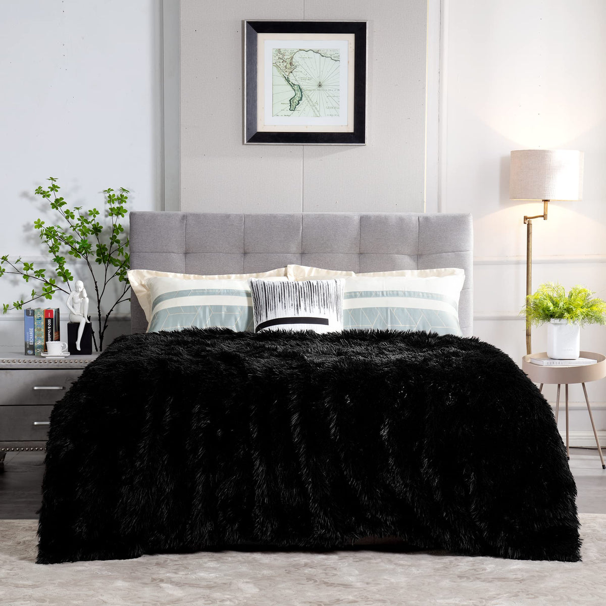 Joniyear Extra Large Decorative Fluffy Faux Fur Blanket Full Size 71' X 80', Soft Luxury Lightweight Furry Blanket,Accent Cozy