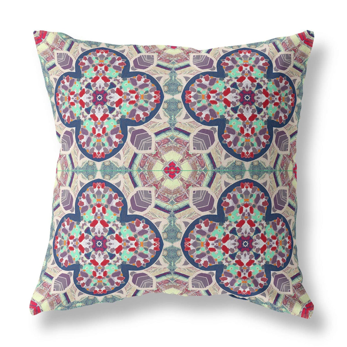 HomeRoots Maroon Green 18â€ Mauve Blue Cloverleaf Indoor Outdoor Zippered Throw Pillow