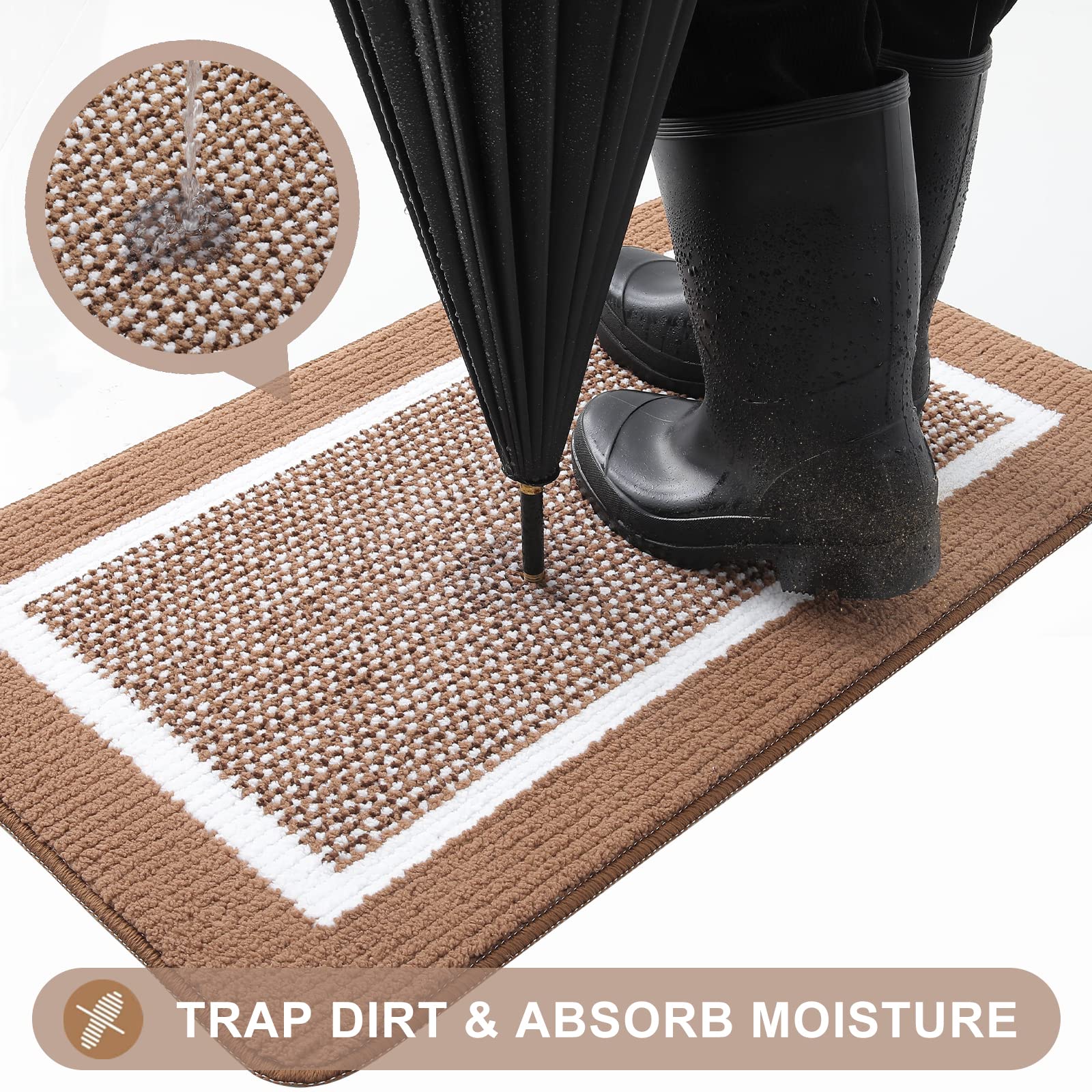 Colorxy Indoor Door Mat, Non-Slip Absorbent Resist Dirt Entrance Mat, Sturdy Low-Profile Inside Floor Carpet Mats, Washable Front Entry Doormats For Entryway, 59''X36'', Brown