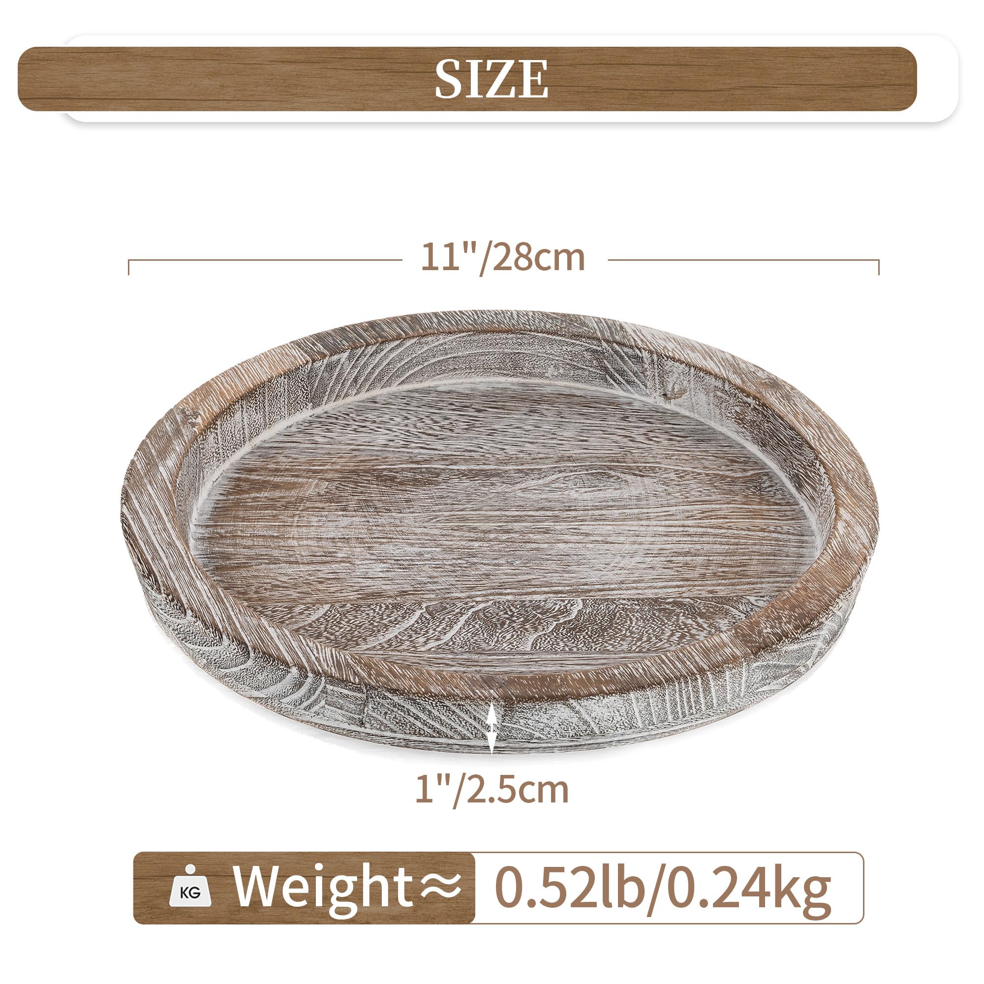 Hanobe Candle Plate Holder Tray: Round Wooden Decorative Candle Plate Small Farmhouse Table Centerpiece Rustic Whitewash Wood Te