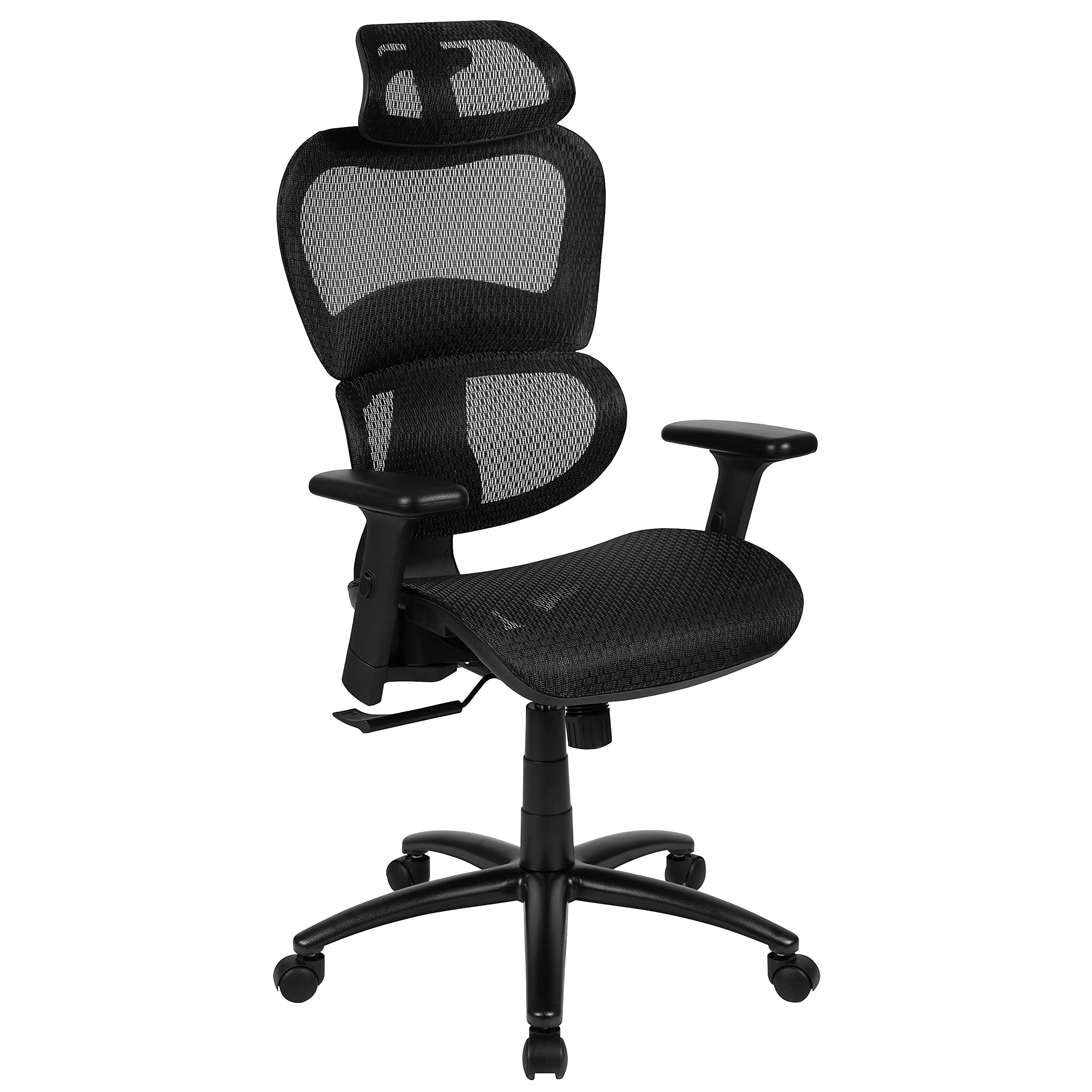 Flash Furniture Lo Ergonomic Mesh Office Chair With 2-To-1 Synchro-Tilt, Adjustable Headrest, Lumbar Support, And Adjustable Pivot Arms In Black