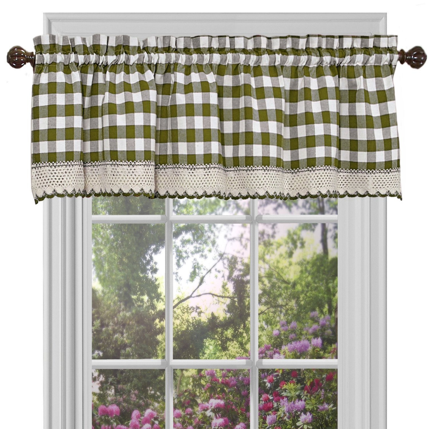 Woven Trends Farmhouse Valance, Sage 58X14 Buffallo Plaid Curtain For Kitchen
