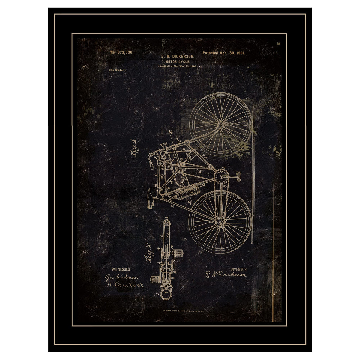 Motor Bike Patent Black Framed Print Wall Art