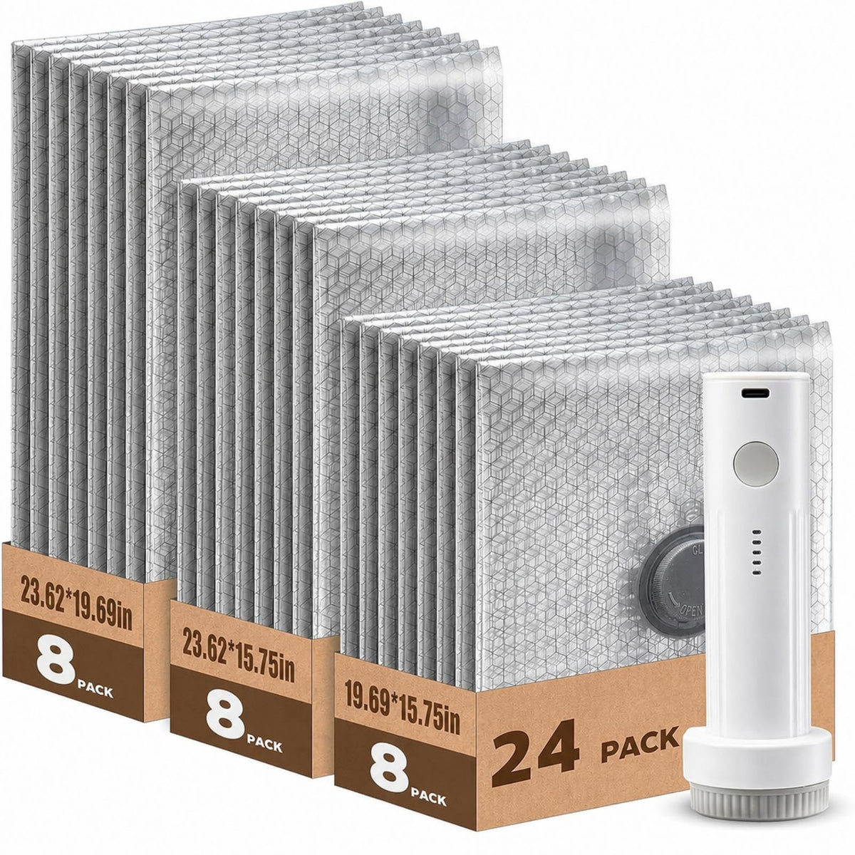 24 Pack Vacuum Storage Bags with Pump Space Saving for Luggage and Closet