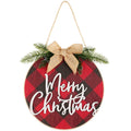 Jetec Christmas Sign Merry Christmas Decorations Brown Wood Wreath Hanging Sign Rustic Burlap Wooden Holiday Decor for Christmas