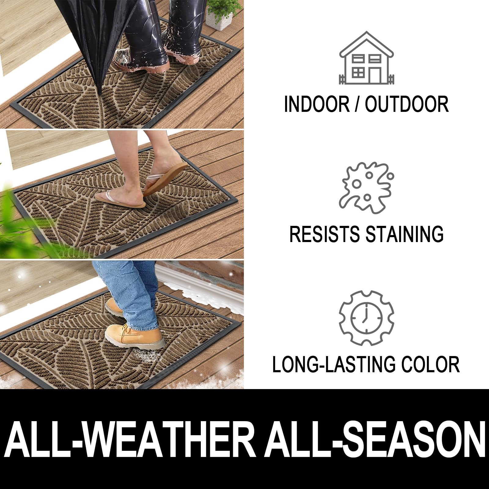 Colorxy Waterproof Doormat, Sturdy Natural Rubber Front Indoor Mat, Non Slip Low Profile Indoor Outdoor Door Mat, Stain And Fade Resistant Floor Mat, Easy Clean Patio Entrance Mat, 36''X24'', Brown