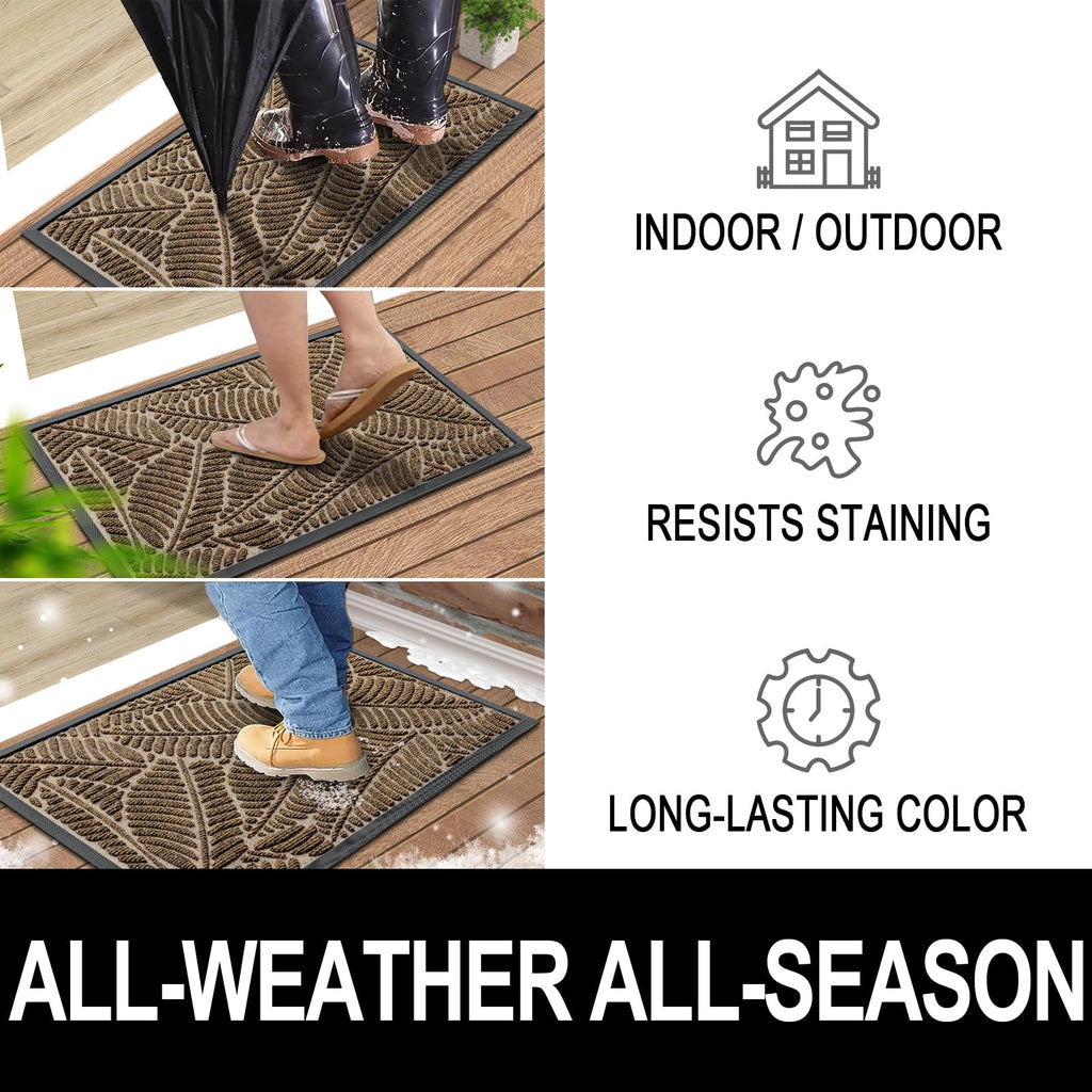 Colorxy Waterproof Doormat, Sturdy Natural Rubber Front Indoor/Outdoor Mat, Non-Slip Low Profile, Stain And Fade Resistant, Easy Clean Patio Entrance Mat, 30''X17'', Brown