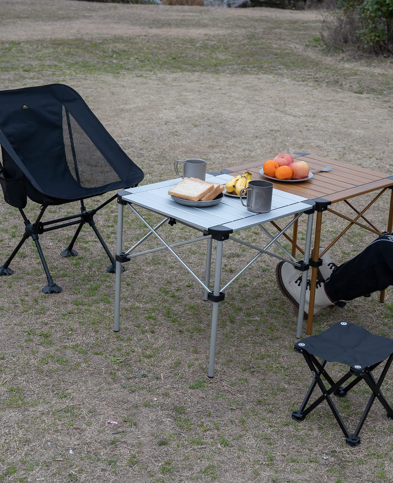 Iclimb Lightweight Stable Alu. Folding Square Table Roll Up Top With Carry Bag For Camping Picnic Backyards Bbq Camp Kitchen (Silver, M)