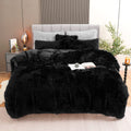 Fluffy Plush Black Duvet Cover Set Queen Size, Luxury Ultra Soft Velvet Fuzzy Comforter Cover Bed Sets 4Pcs(1 Faux Fur Duvet Cov