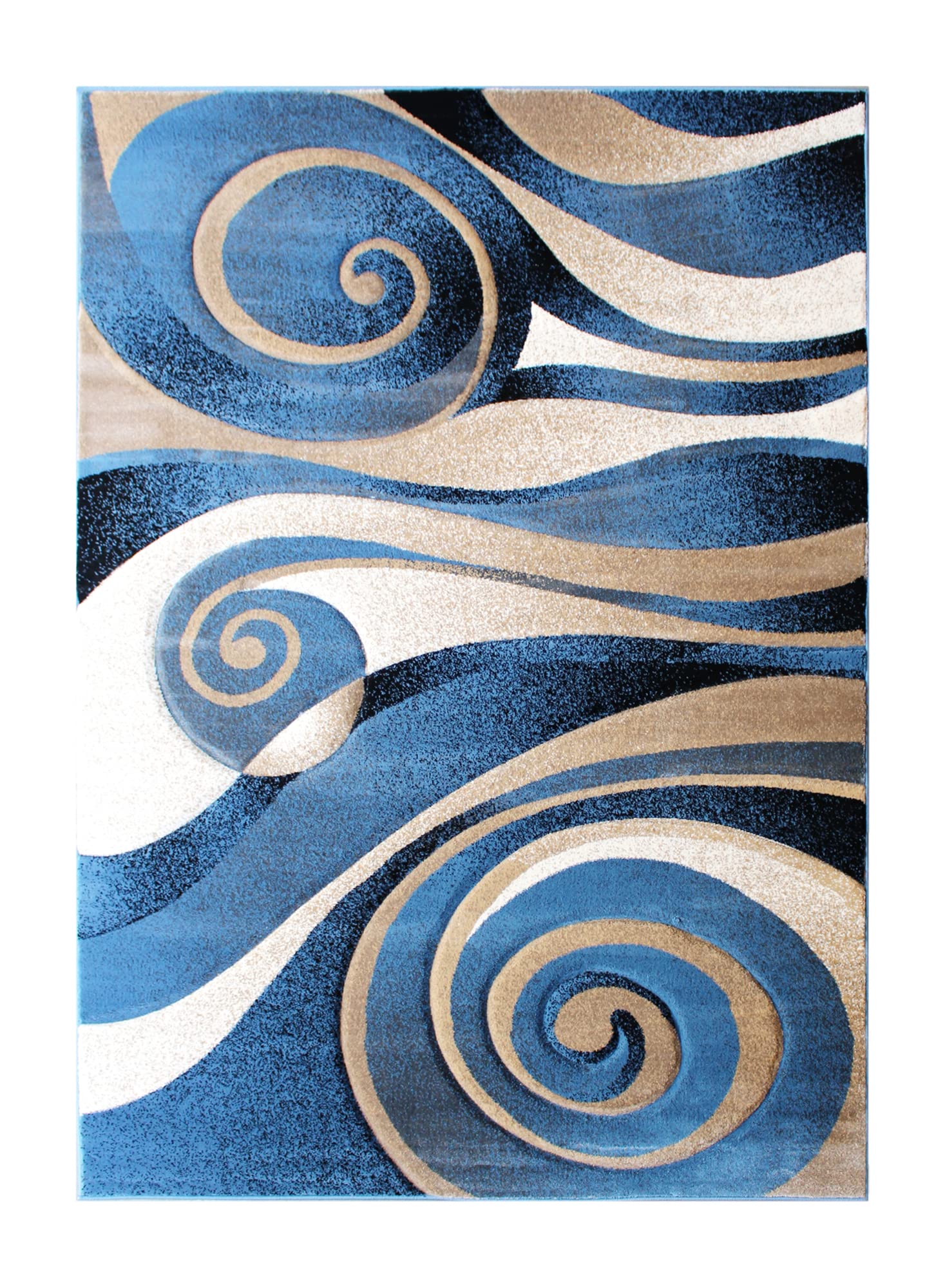 Flash Furniture Coterie Collection Modern Circular Patterned Indoor Area Rug - Blue And Beige Olefin Fibers With Jute Backing - 5' X 7'