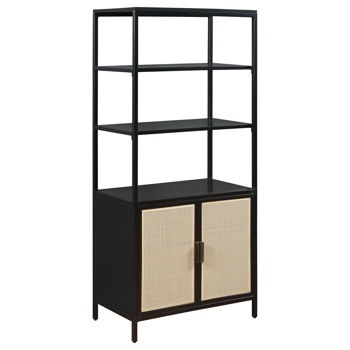 Coaster Home Furnishings Amherst 3-Shelf Radio Weave Cane Metal Accent Cabinet Black