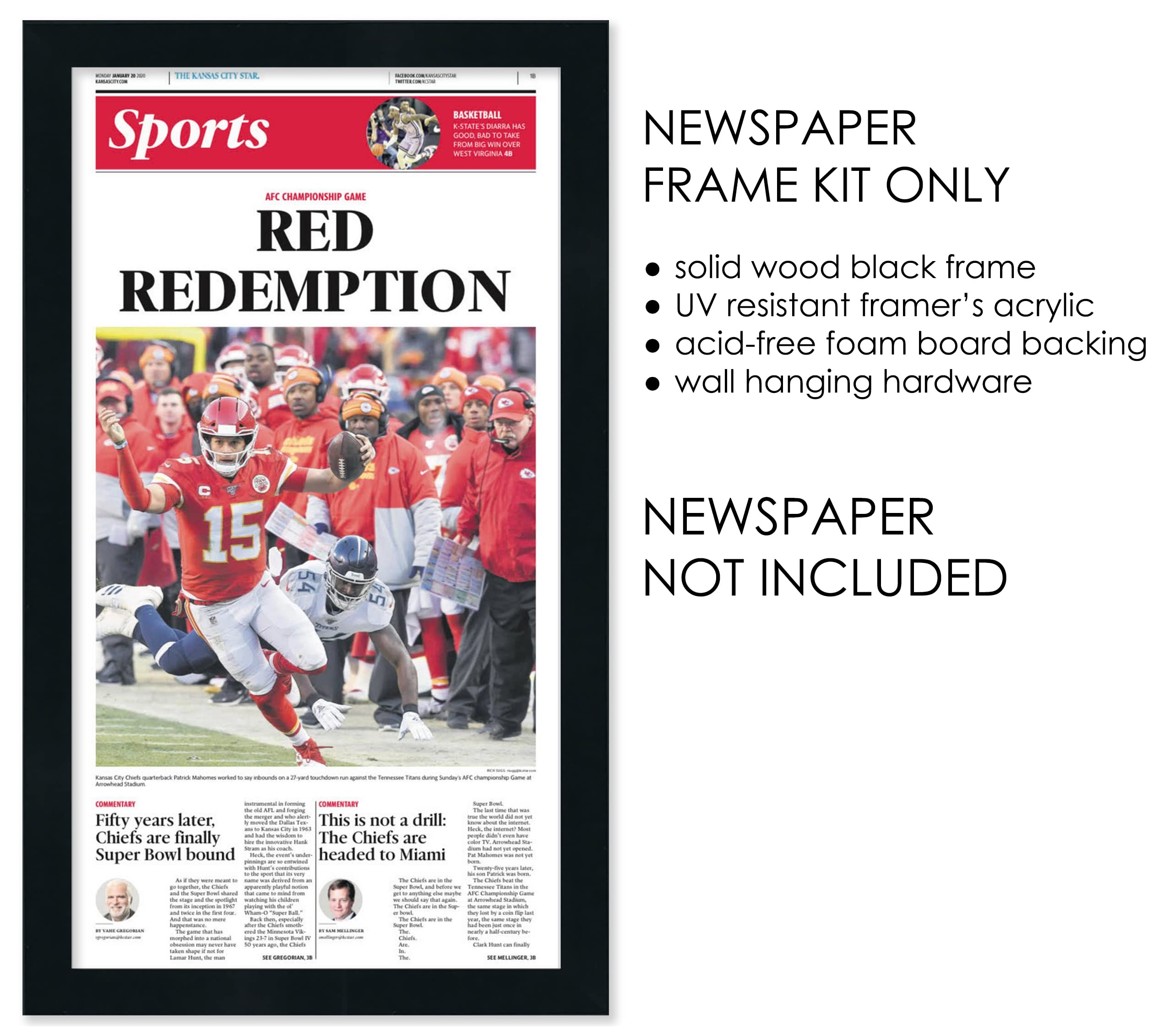 12X21.5 Frame For Newspapers | Solid Pine Natural Wood Frame, Black Finish | Uv Resistant Picture Frame Grade Protective Acrylic