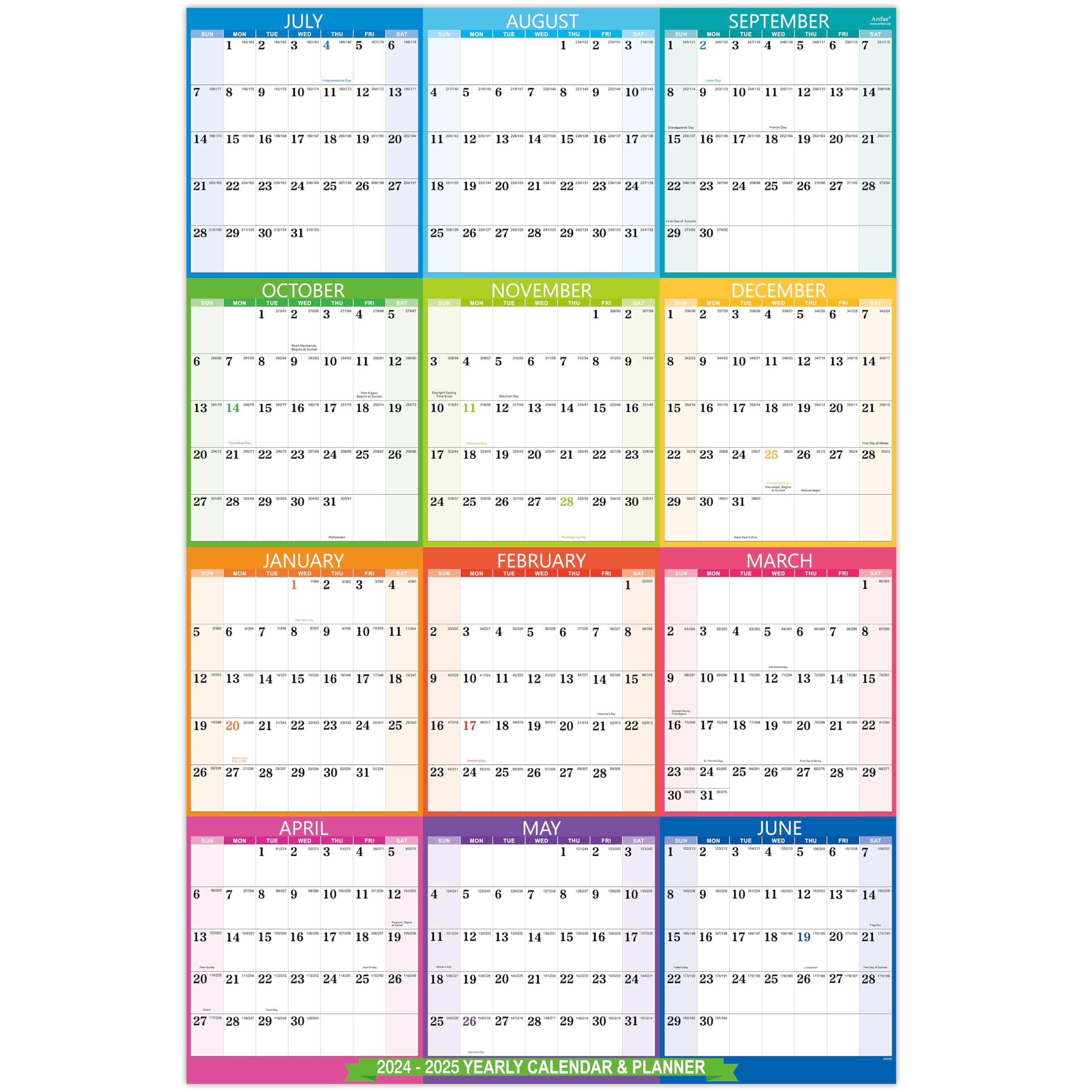 2024-2025 Yearly Wall Calendar - 2024-2025 Wall Calendar, July 2024 - June 2025, 34.8' X 23', Yearly Wall Calendar 2024-2025 W