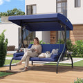 Aoxun Outdoor Porch Swing with Stand and Canopy, 3 Seats Outdoor Swings for Adults, Convertible 2 in 1 Swing Bed with Cup Holder