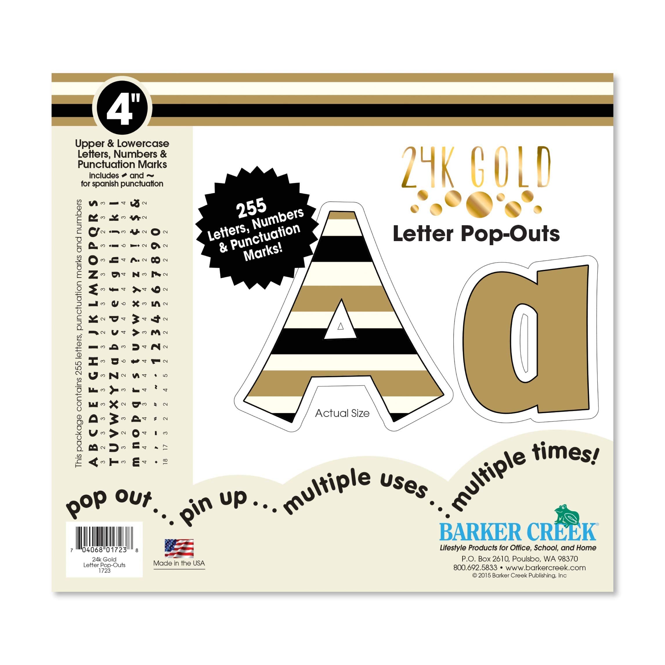 Barker Creek Letter Pop-Outs, 4' Gold, Multicolor Designer Letters For Bulletin Boards, Breakrooms, Reception Areas, Signs, Dis
