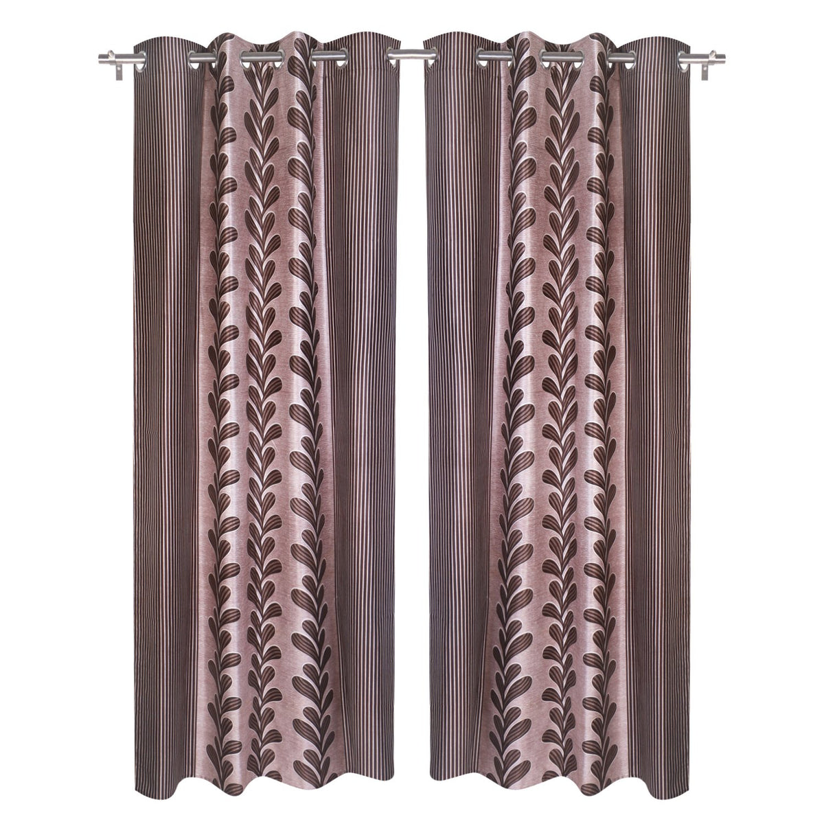 Soulful Creations Plain Printed Solid Polyester Curtains, Pack of 2, (Brown, 4 x 7)