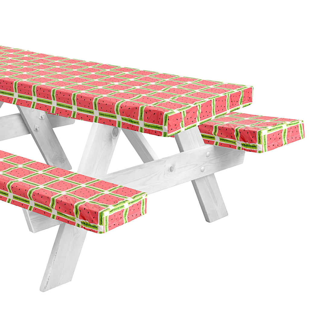 Linpro 6Ft Picnic Table Cover With Bench Covers Fitted Picnic Table Covers With Elastic Waterproof, Camping Tablecloth. Vinyl Picnic Table Tablecloth. Rv And Camping Accessories 3 Pc. Set Watermelon