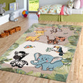 Paco Home Kids Rug Colorful Animals Giraffe Lion Monkey In Beige, Size: 3'11' Round