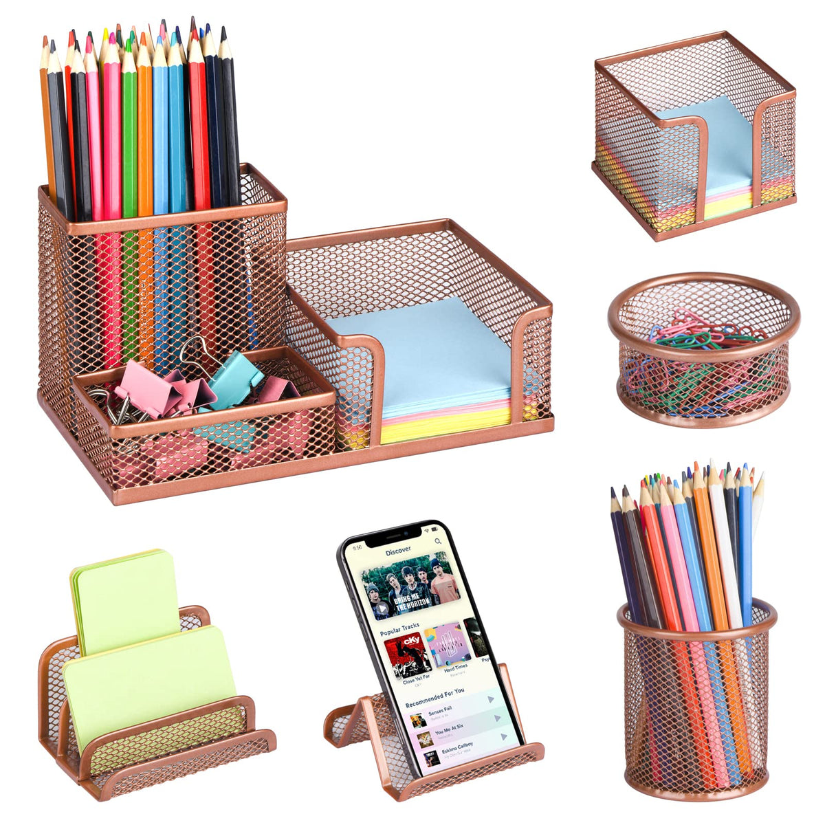 Pen Holder For Desk, 6 Pieces Mesh Desk Organizer Set 3 Compartments Pens Holder, Mail Organizer Letter Holder Home Office Suppl