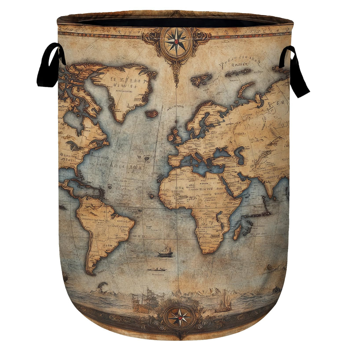 Antique World Map Laundry Basket, Laundry Hamper Collapsible Oxford Cloth with Handle Clothes Storage Bin for Bathroom Laundry R
