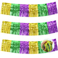 BEISHIDA 3 Packs Metallic Foil Fringe Garland Green Gold Purple Wall Hanging Tinsel Fringe Banners for Car Floats Bridal Shower 