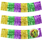 BEISHIDA 3 Packs Metallic Foil Fringe Garland Green Gold Purple Wall Hanging Tinsel Fringe Banners for Car Floats Bridal Shower 