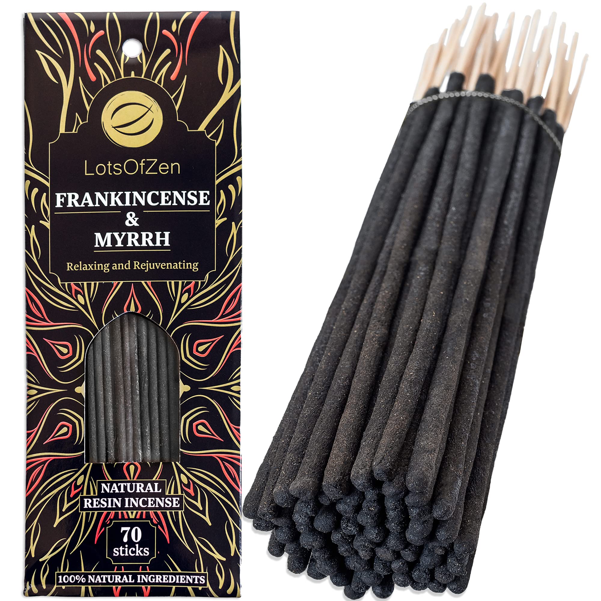 Lots Of Zen Frankincense And Myrrh Incense Sticks Smudge Kit (70 Pcs) - 1-Hour Burning Spiritual Incense Sticks For Bad Energy C