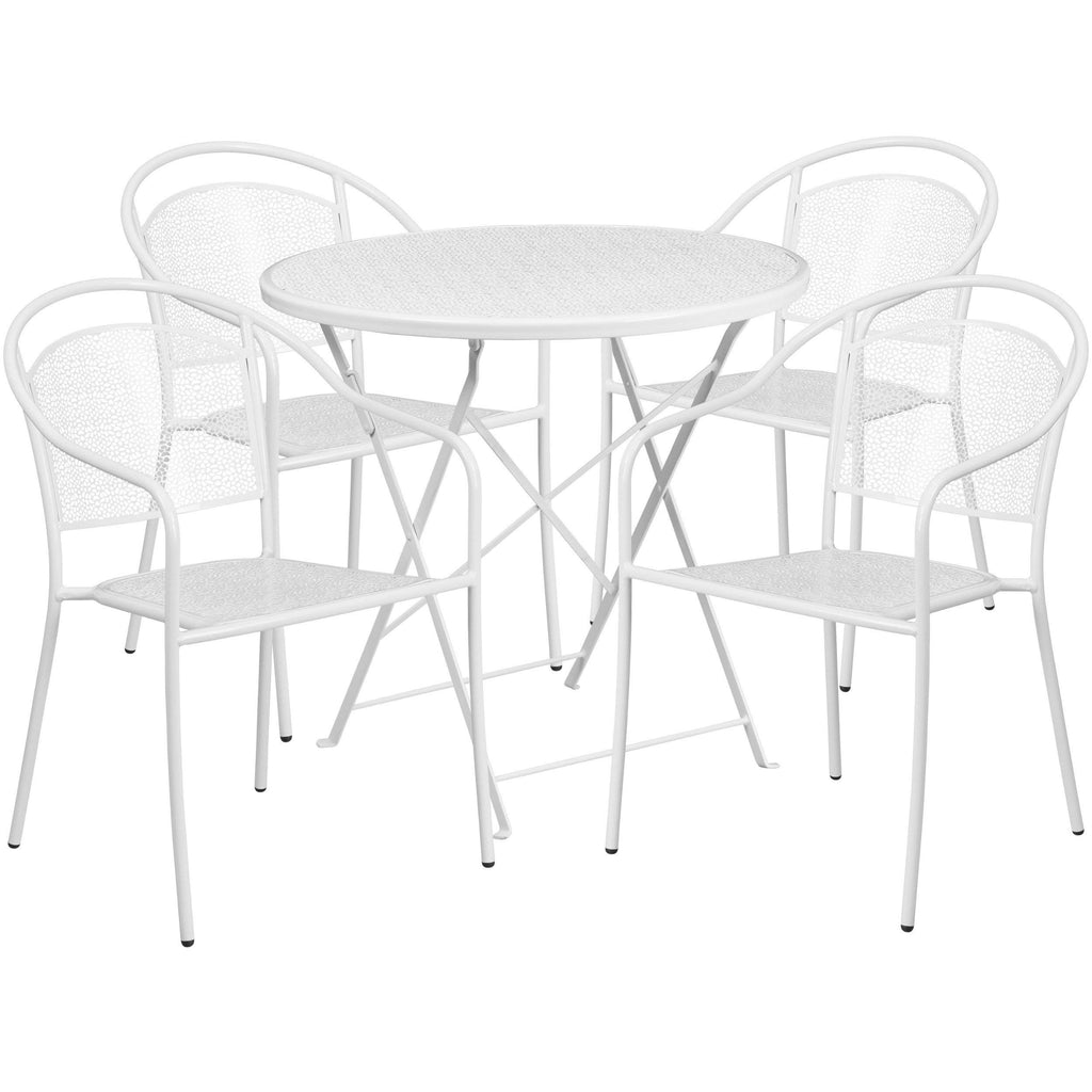 Flash Furniture Commercial Grade 30" Round Sky Blue Indoor-Outdoor Steel Folding Patio Table Set with 4 Round Back Chairs