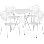 Flash Furniture Commercial Grade 30" Round Sky Blue Indoor-Outdoor Steel Folding Patio Table Set with 4 Round Back Chairs