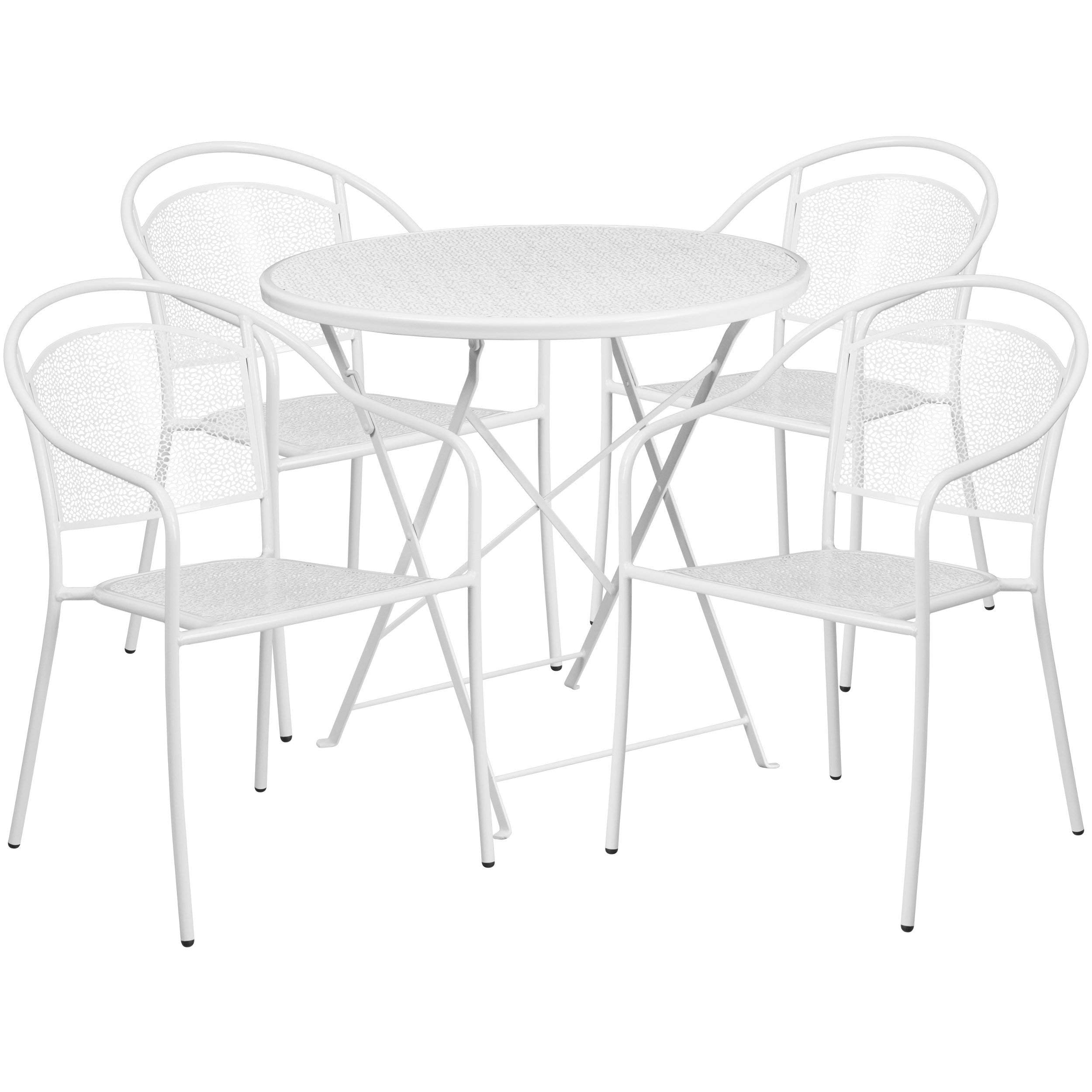 Flash Furniture Commercial Grade 30" Round Sky Blue Indoor-Outdoor Steel Folding Patio Table Set with 4 Round Back Chairs