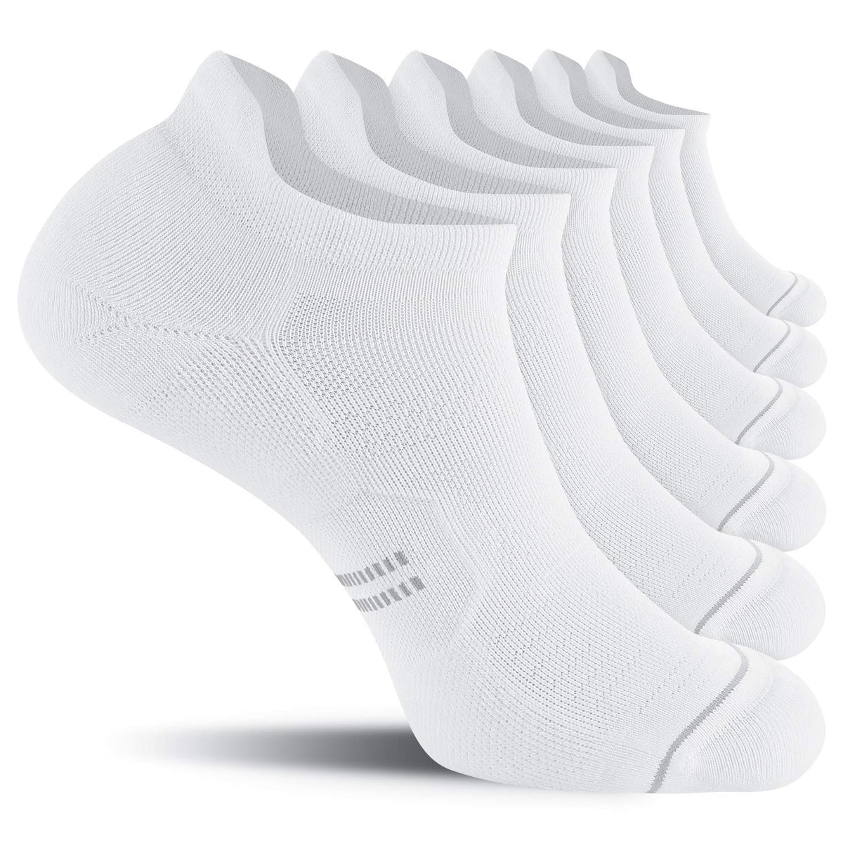 Celersport 6 Pack Mens Running Ankle Socks With Cushion, Low Cut Athletic Sport Tab Socks, White, Shoe Size: 12-15