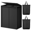 Double Laundry Hamper with Lid, 155L Large Laundry Basket 2 Section, Black