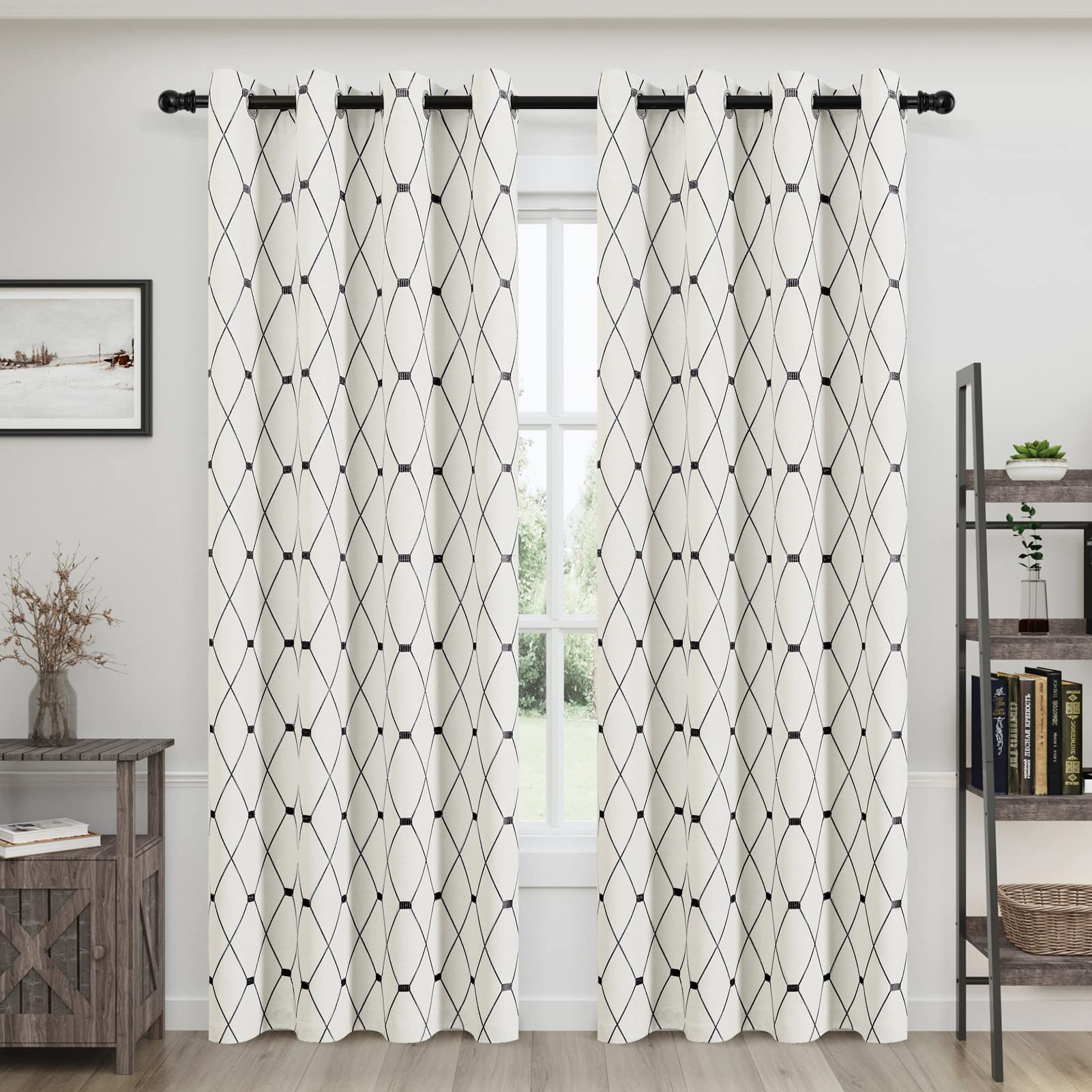 Joywell Cream Linen Textured Curtains 84 inches Long for Living Room Embroidered Farmhouse Window Curtain Grommet Drapes 2 Panel