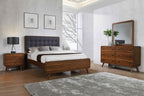 Coaster Home Furnishings Robyn Contemporary 4-Piece Bedroom Set Fabric Upholstered Eastern King Size Panel Bed Frame 53-inch Headboard Dark Walnut 205131KE-S4