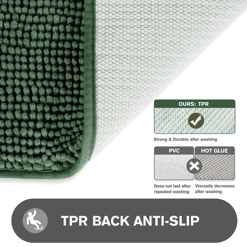 Pureswan Hunter Green Bathroom Rugs - Absorbent And Washable Bath Mat, Non-Slip, Thick Soft Chenille Bath Rugs For Bathroom Floo
