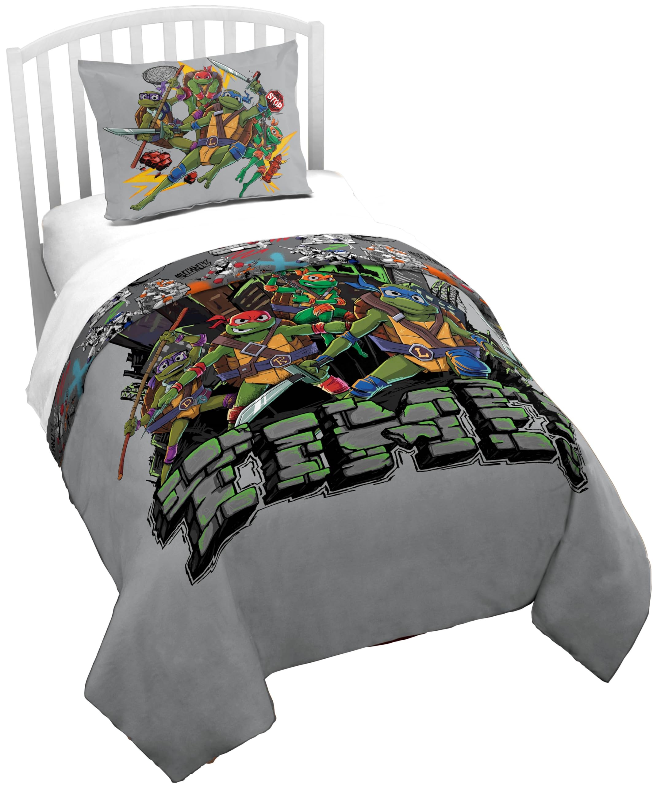 Jay Franco Duvet Cover Set - 3 Piece Comforter Cover And Sham Set, Super Soft Cozy Kids Bedding (Insert Not Included) Grey - Tee