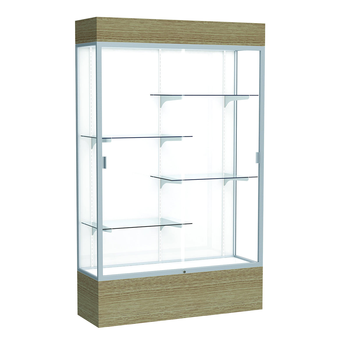 Waddell 48&quot; W X 80&quot; H X 16&quot; D Lighted, White Back, Finish, Oak Base Reliant Floor Display Case, 48&quot;X80&quot;X16&quot;, Driftwood/Satin Natural