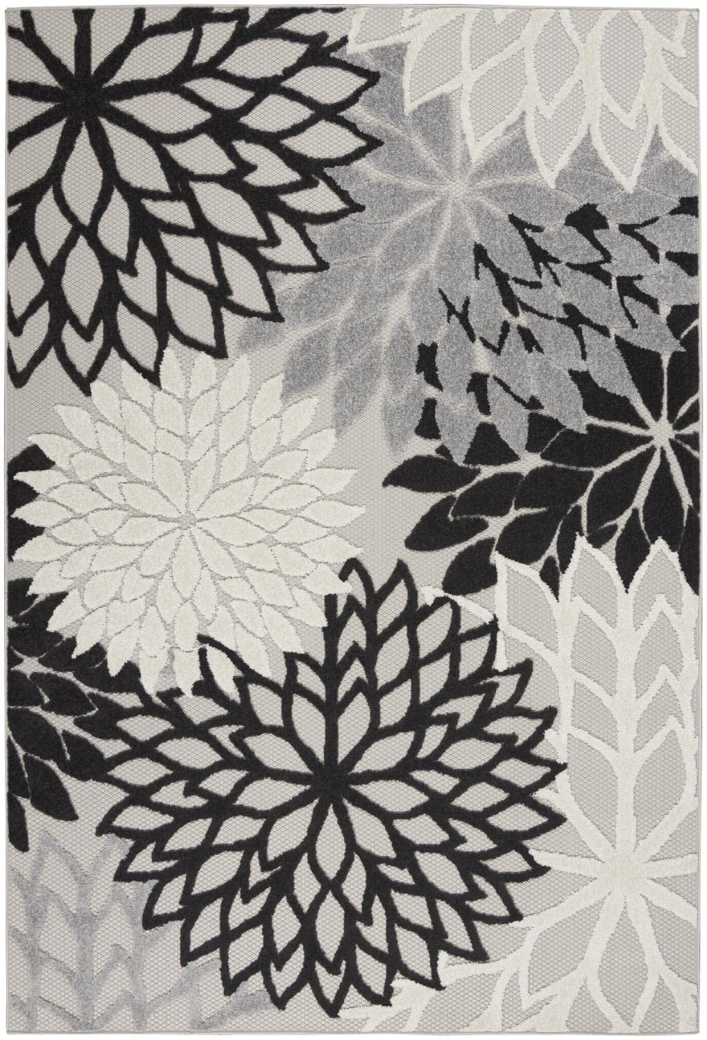 Nourison Aloha Indoor/Outdoor Black White 3'6' X 5'6' Area Rug, Tropical, Botanical, Easy Cleaning, Non Shedding, Bed Room, Li