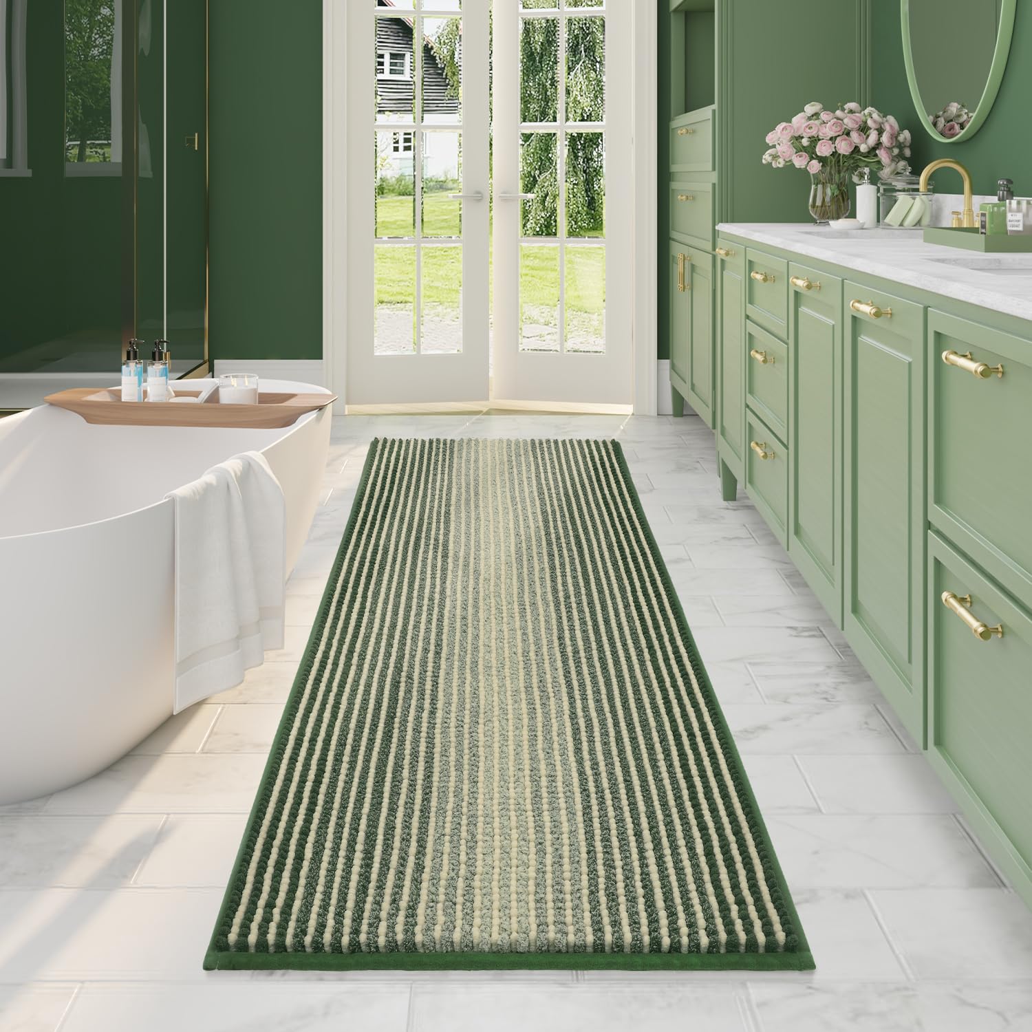 BSICPRO Large Bathroom Rugs, Bath Mat Rug for Bathroom Non Slip 22 x 60 Inches Water Absorbent Chenille Bathroom Runner Rugs Flo