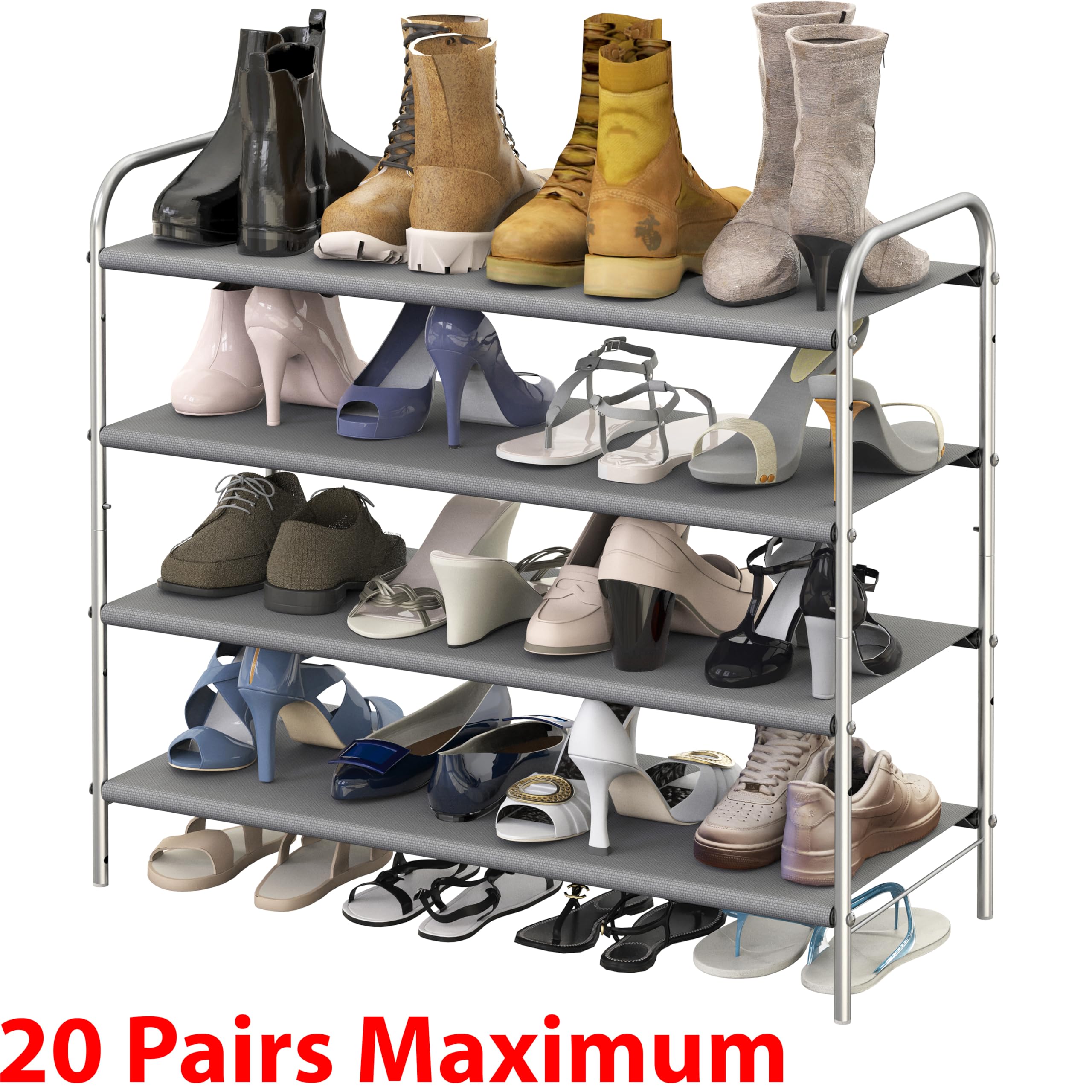 Simple Houseware 4-Tier Shoe Rack Storage Organizer 20-Pair, Grey
