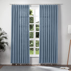 Twopages Double Layer Lined Curtain Aegean Blue Linen Blend Light Filtering Pinch Pleat Curtain For Kitchen, Room Darkening Wind