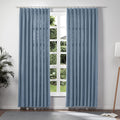 Twopages Aegean Blue Pinch Pleated Drape 96 Inch Length Linen Light Filtering Room Darkening Curtain For Bedroom, Double Layer L