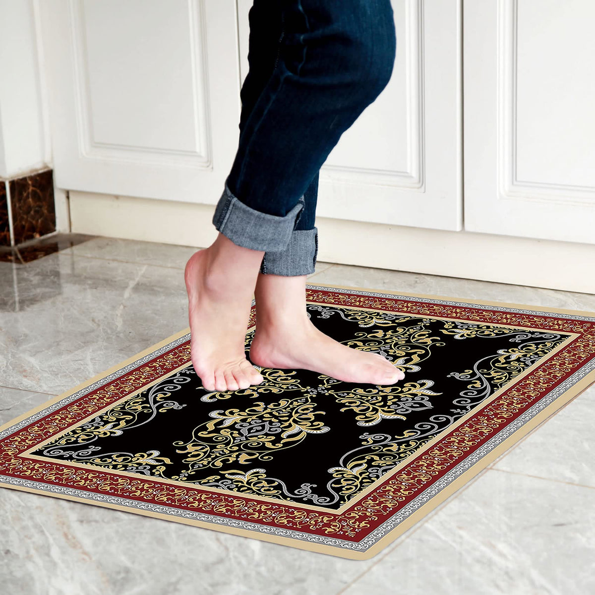 Cosilyt 1/10 Inch Ultra Thin Front Door Mat Rug Indoor Entrance Inside Non Slip, Large Waterproof Rubber Kitchen Rug And Interio