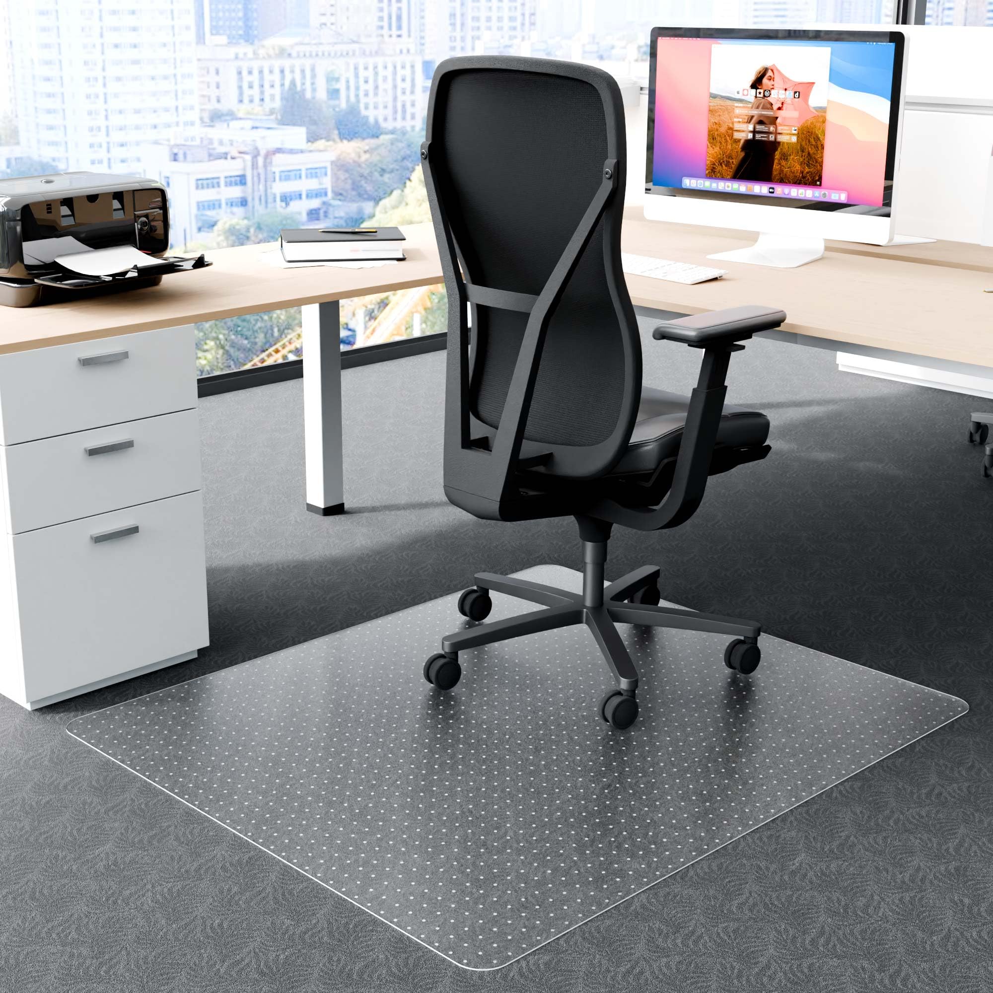 Futurwit Large Office Chair Mat For Carpeted Floors, 45' X 53' Low Pile Carpet Protector For Desk Chair, Easy Glide Transparen